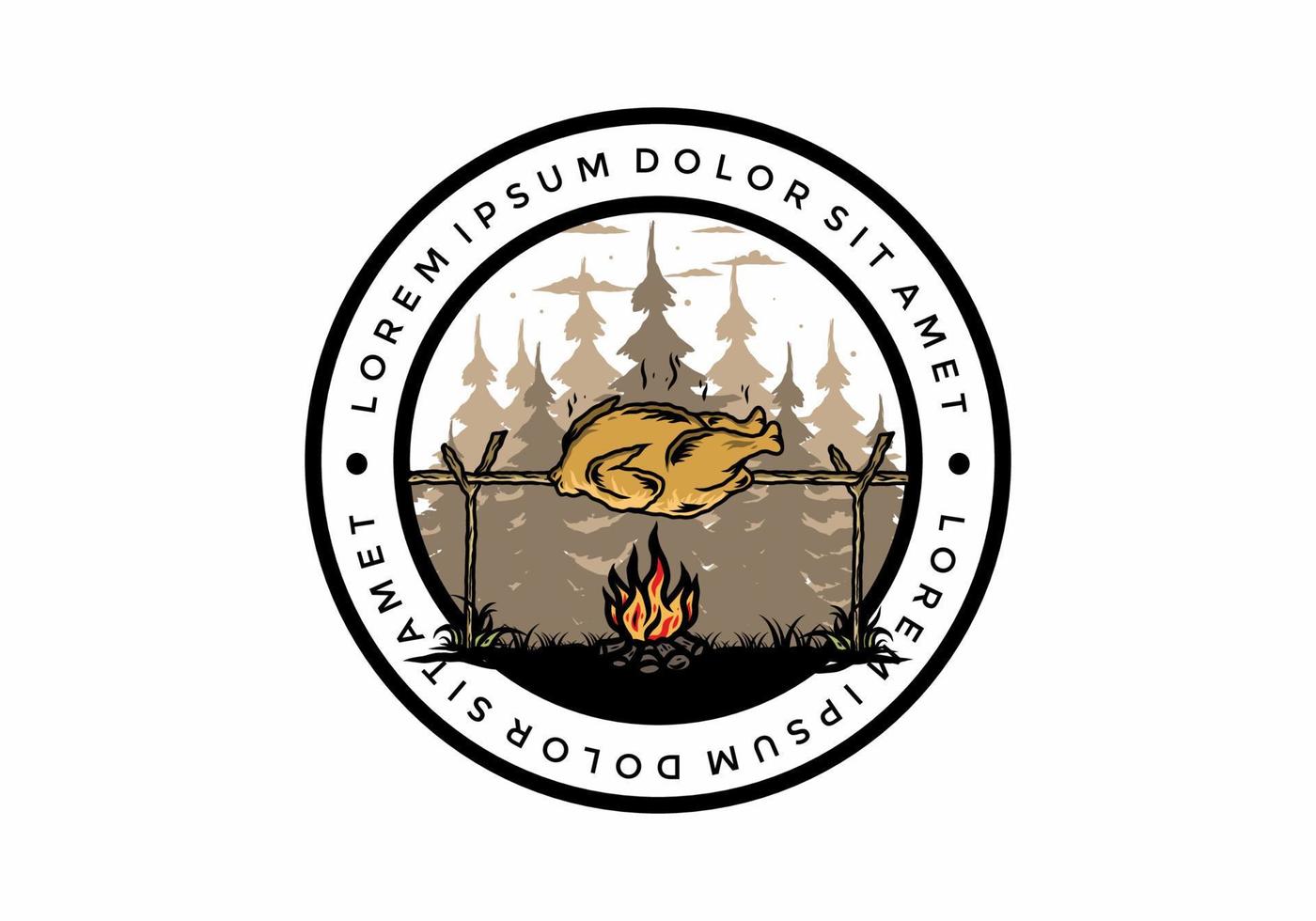 Grilling chicken over bonfire illustration design vector