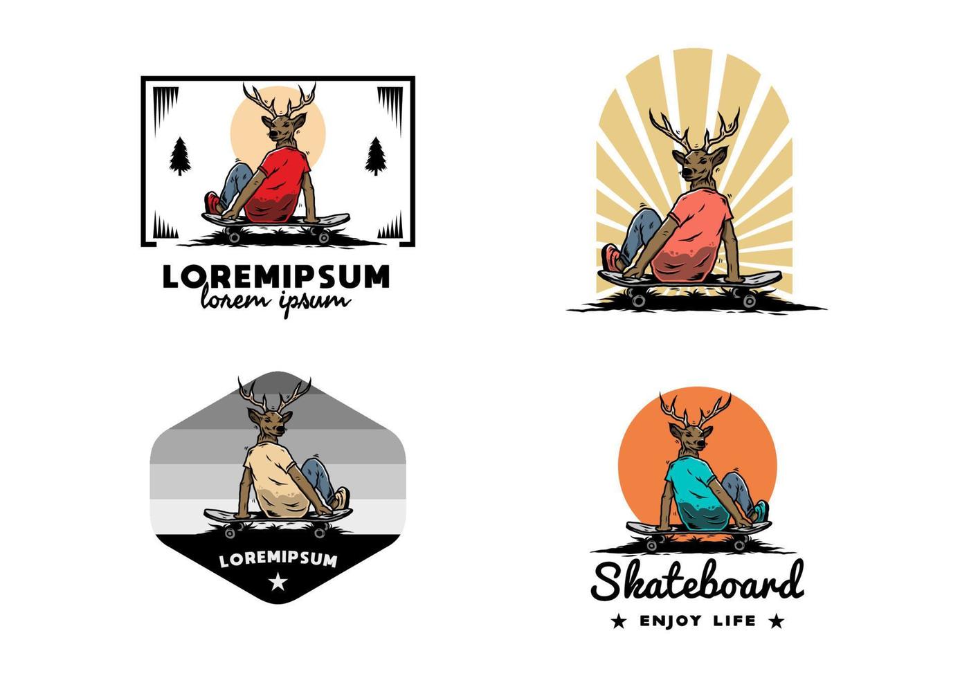 Man with deer head sitting on skateboard illustration vector