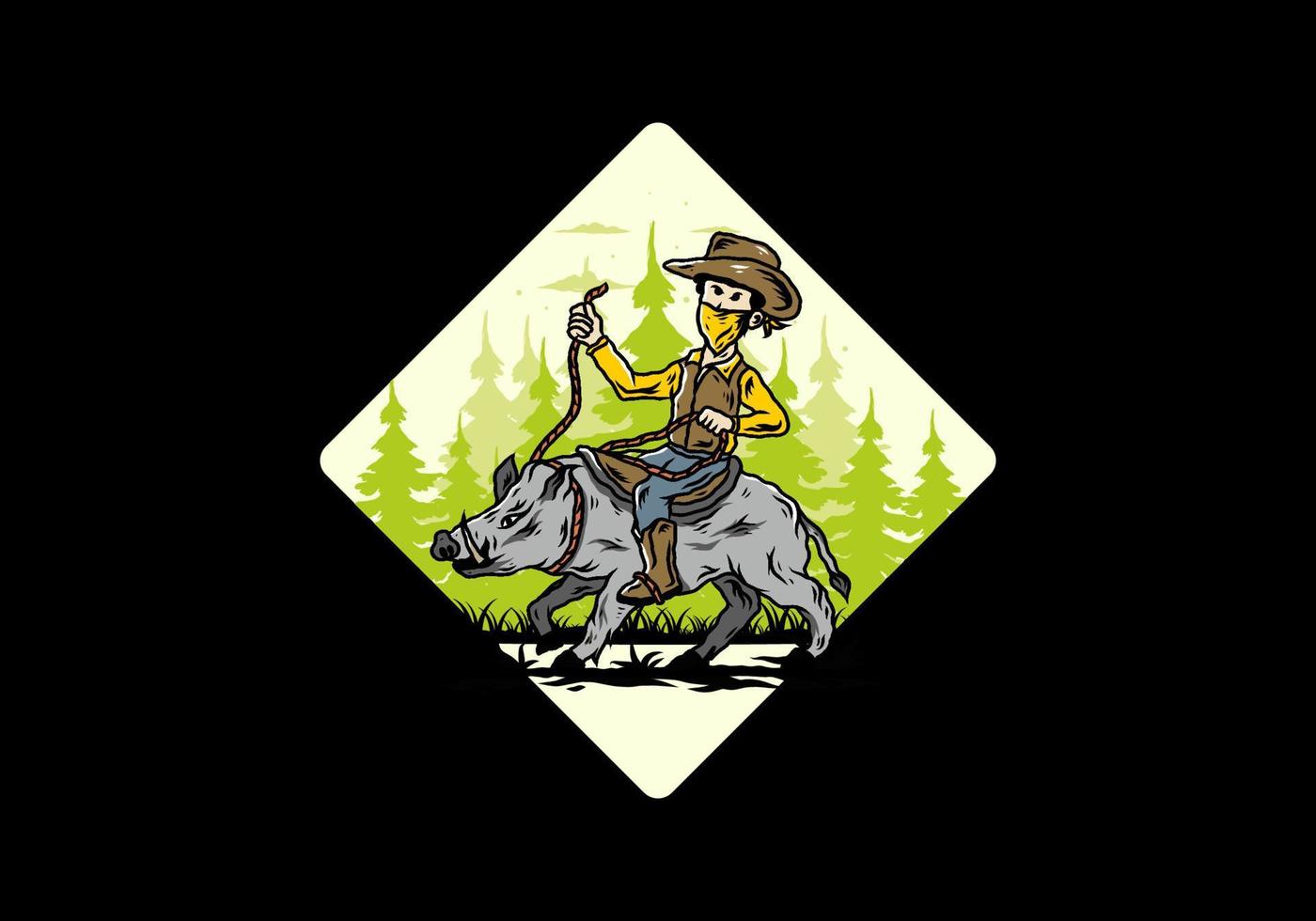 Man riding a wild boar illustration design vector