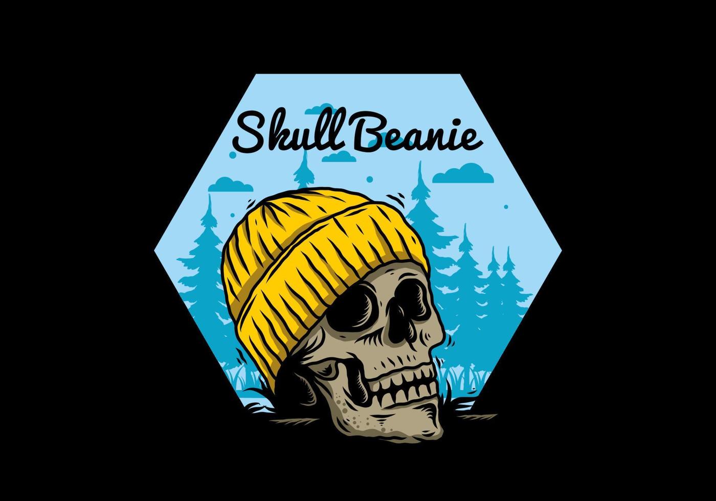 Skull head wearing beanie illustration design vector