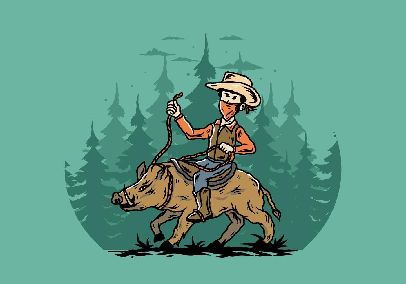 Man riding a wild boar illustration design vector