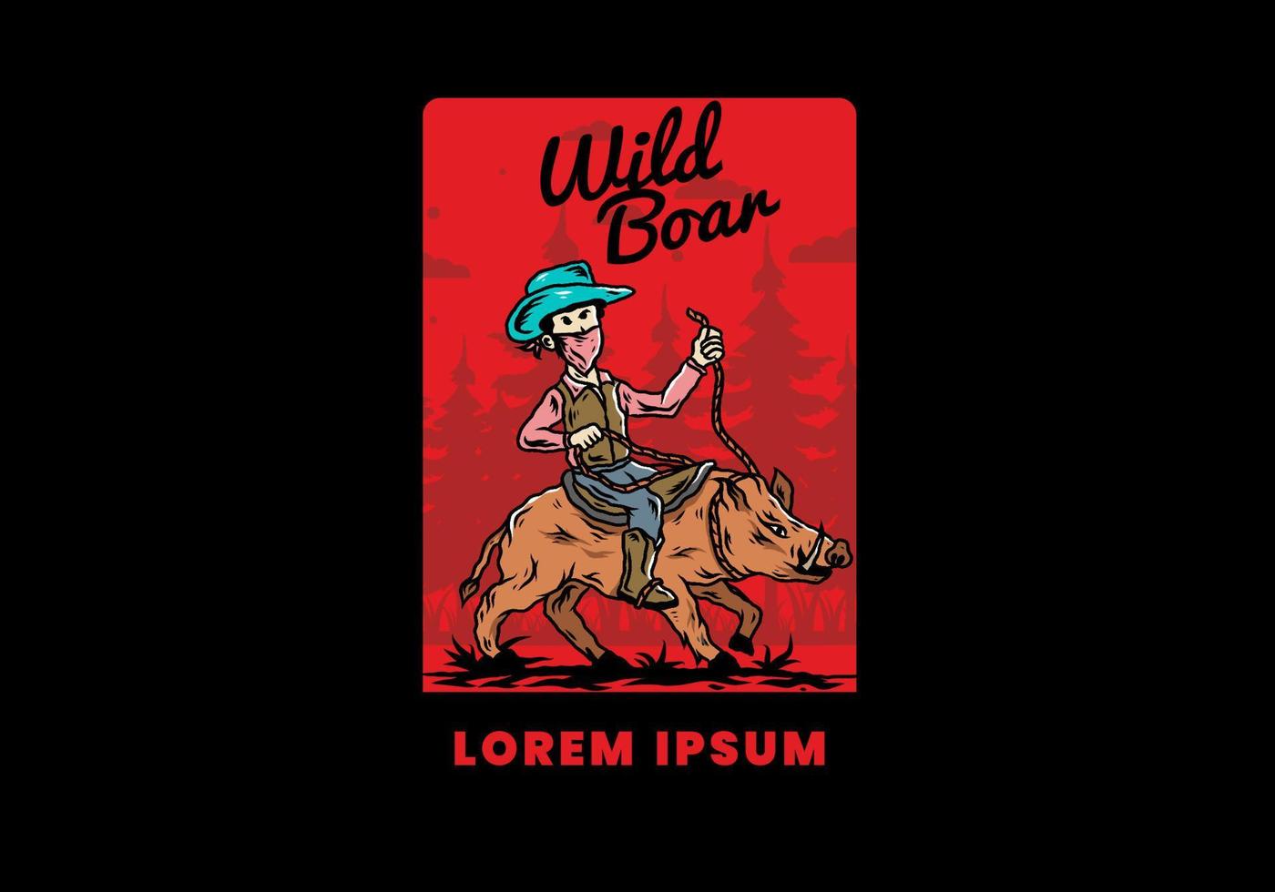 Man riding a wild boar illustration design vector
