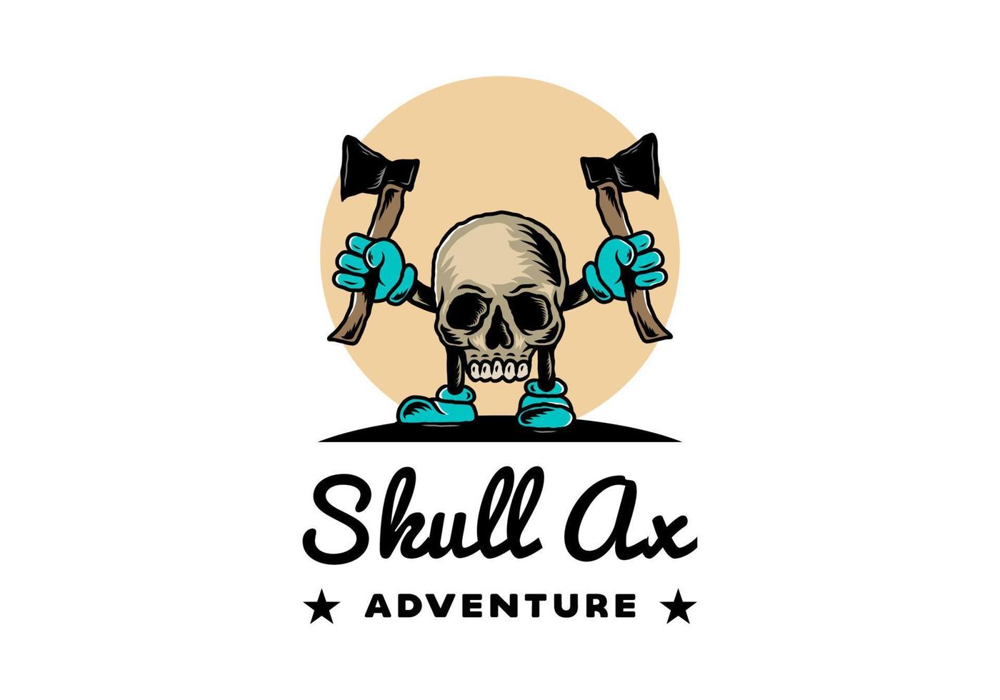 Skull holding two ax illustration design vector