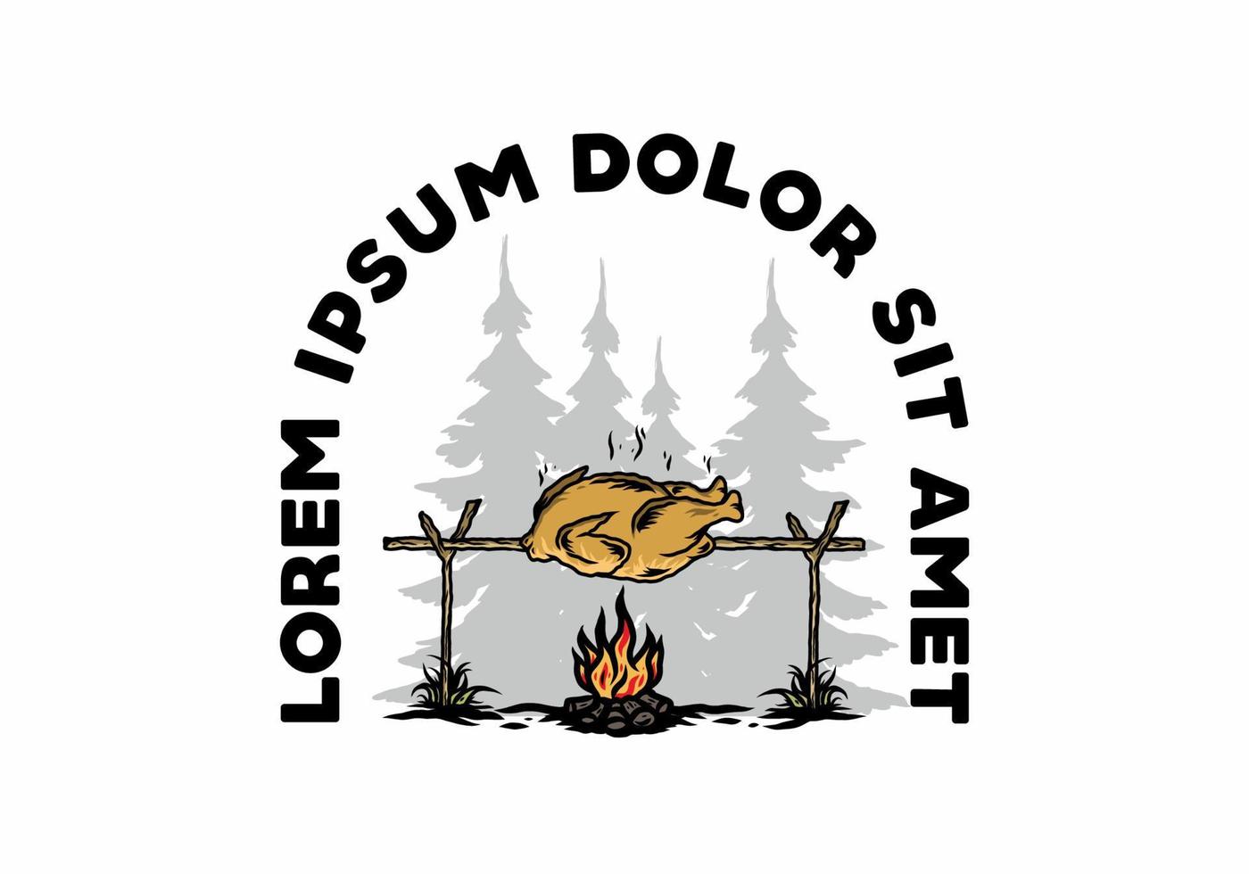 Grilling chicken over bonfire illustration design vector
