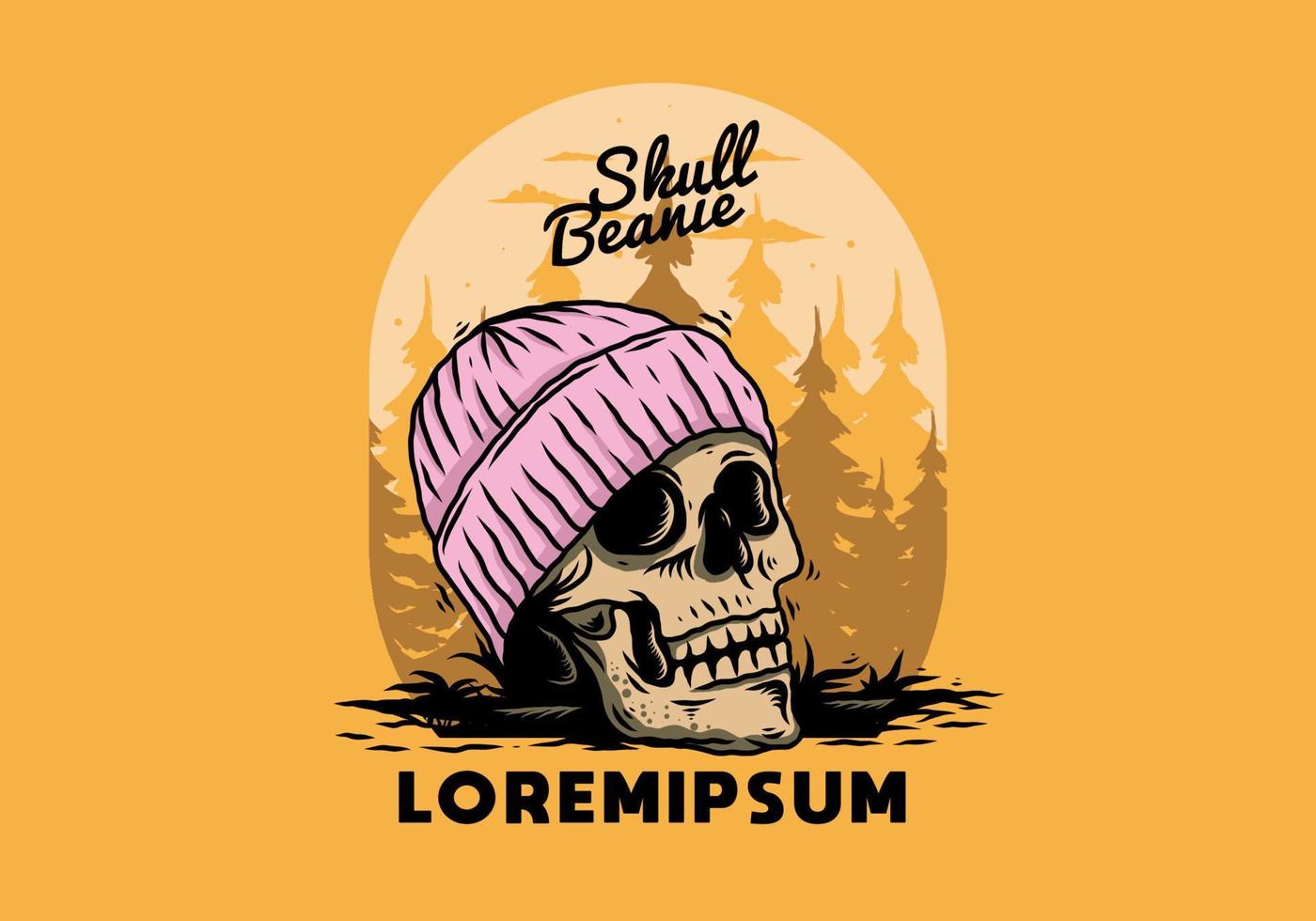Skull head wearing beanie illustration design vector