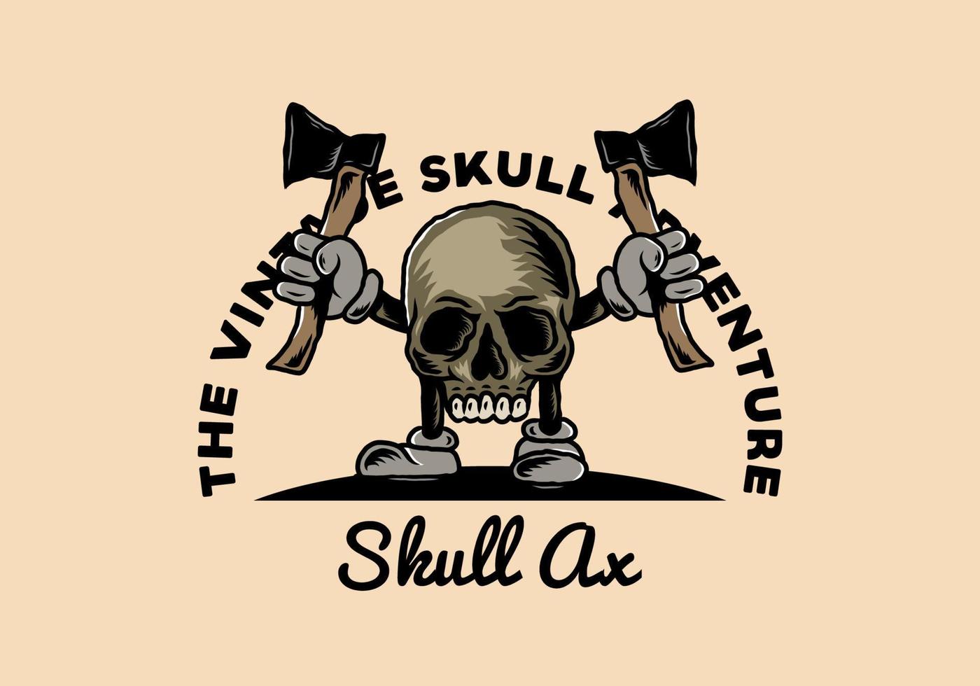 Skull holding two ax illustration design vector