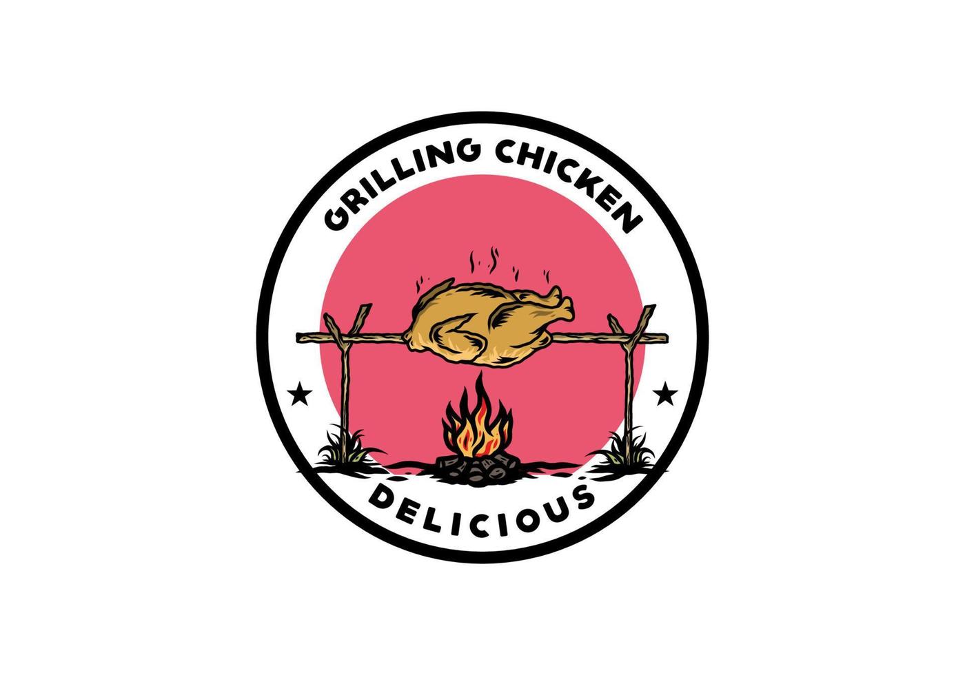 Grilling chicken over bonfire illustration design vector