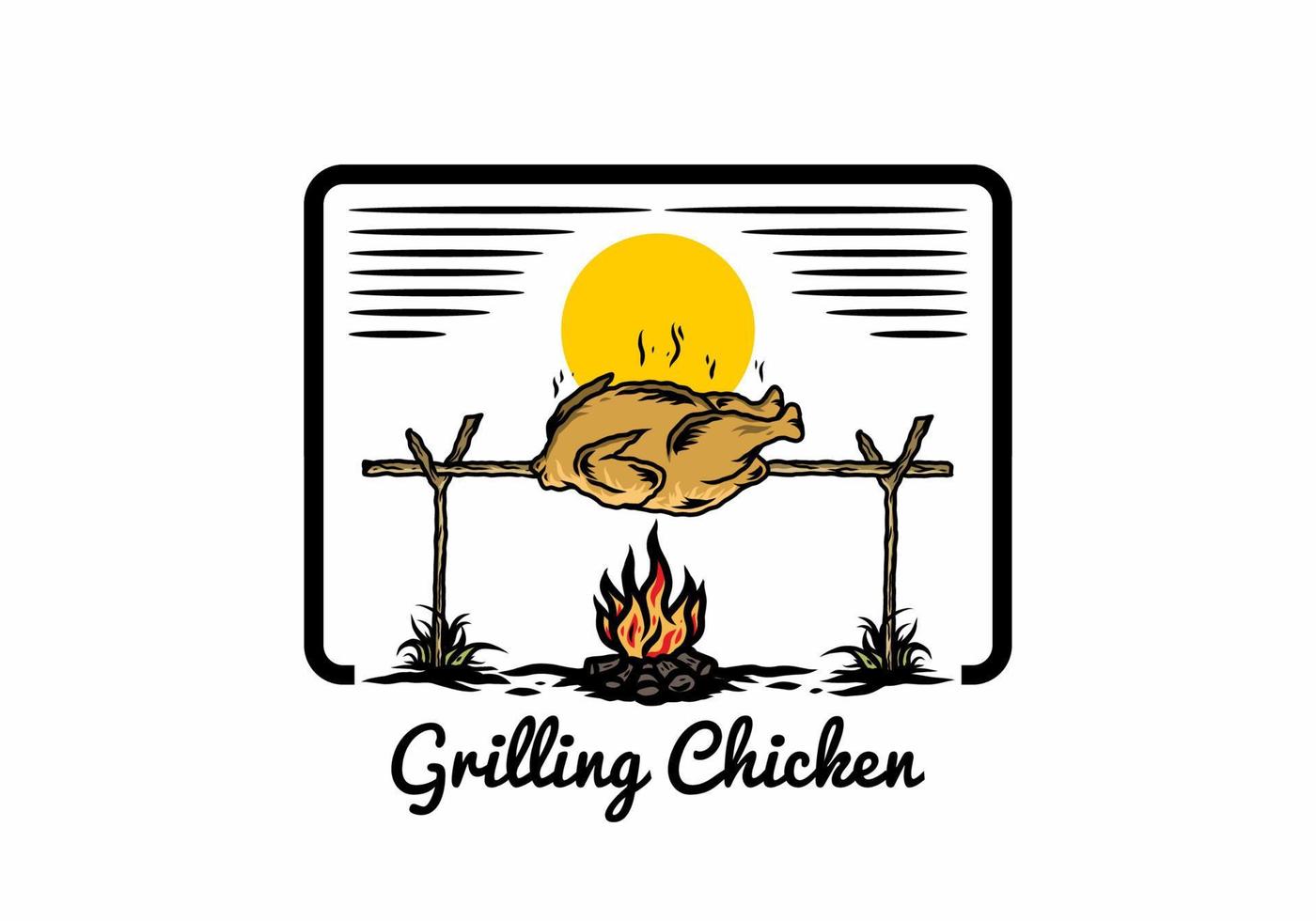 Grilling chicken over bonfire illustration design vector