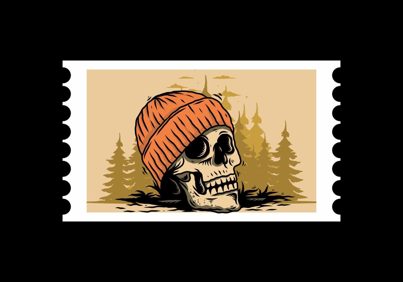 Skull head wearing beanie illustration design vector