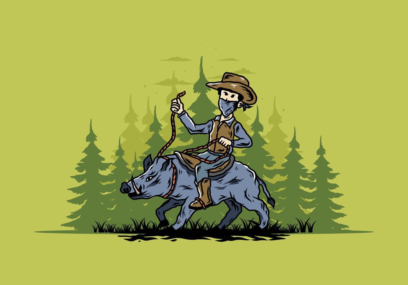 Man riding a wild boar illustration design vector