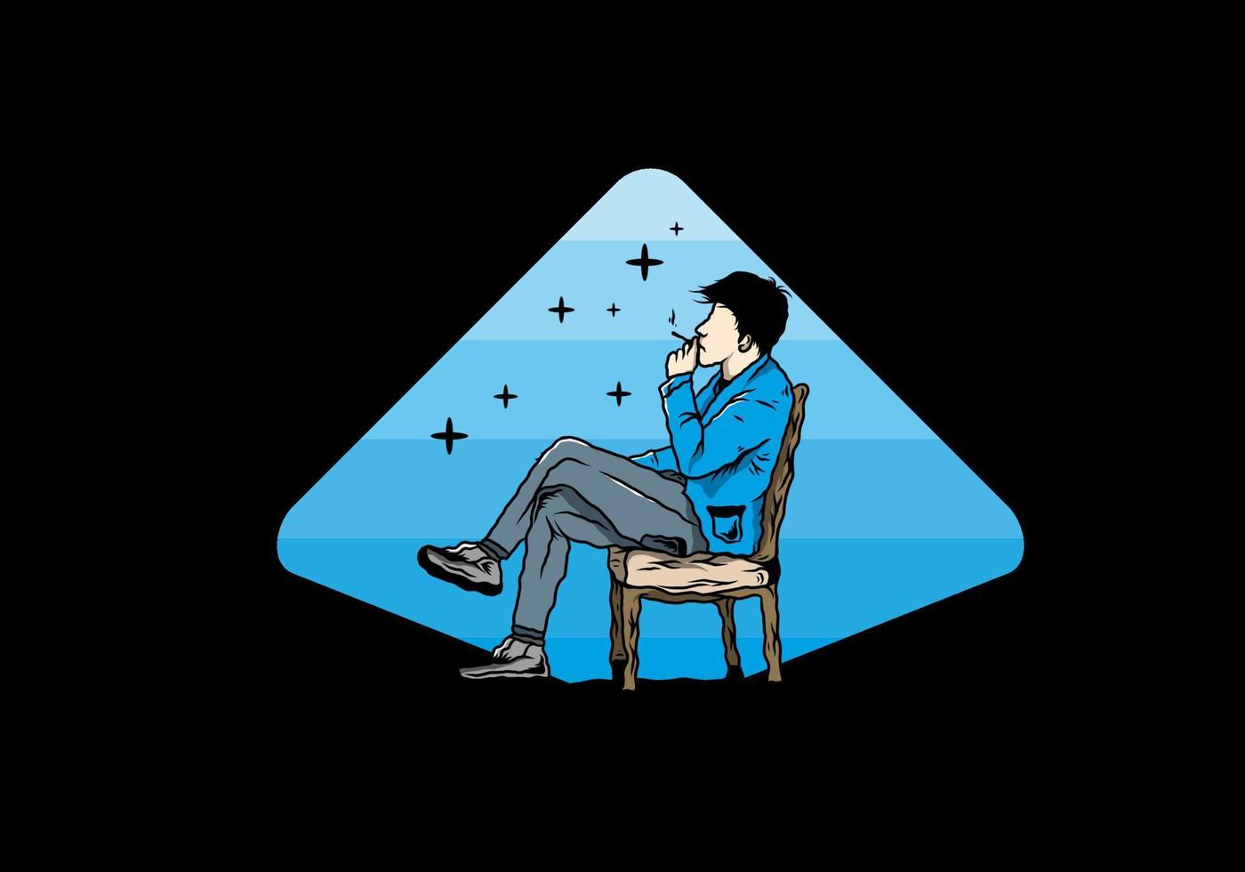 Man sit on chair and smoke cigarettes illustration vector