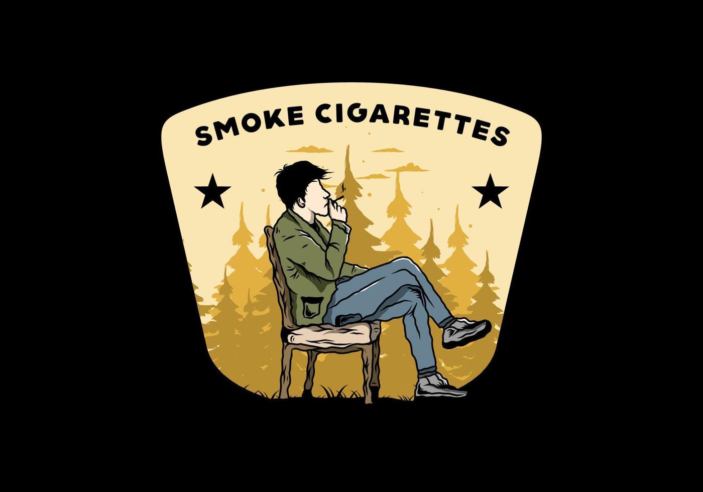 Man sit on chair and smoke cigarettes illustration vector