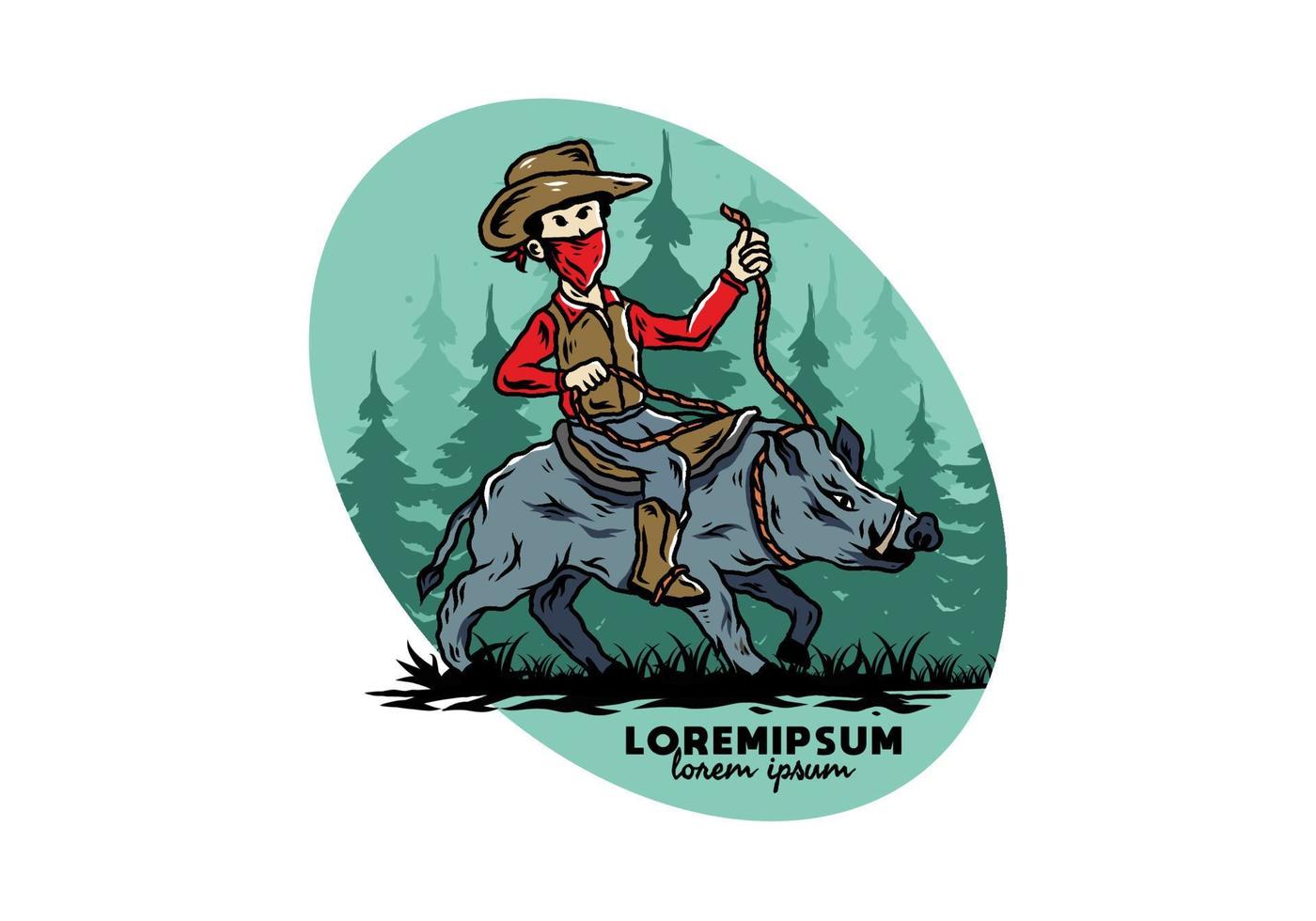 Man riding a wild boar illustration design vector