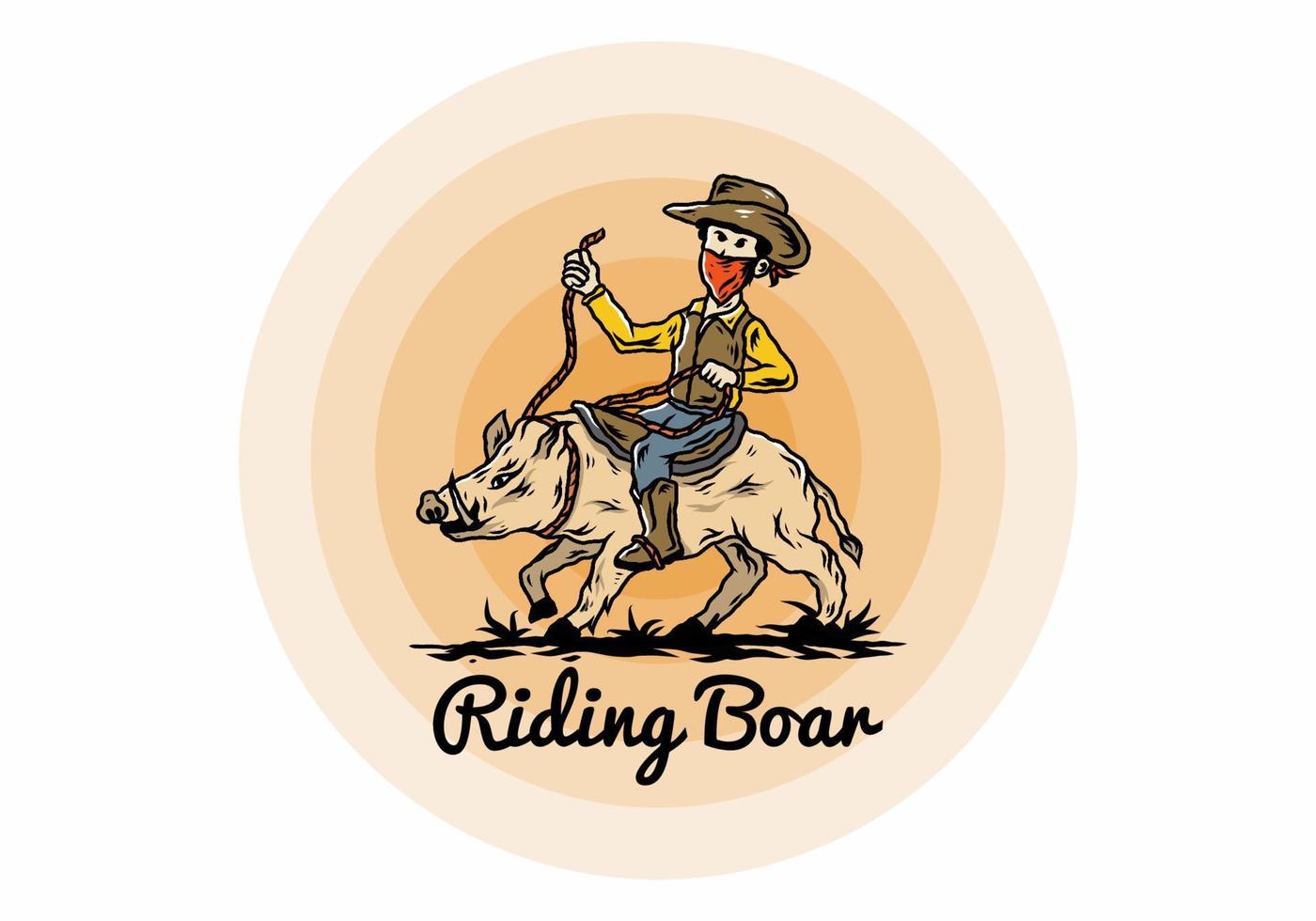 Man riding a wild boar illustration design vector