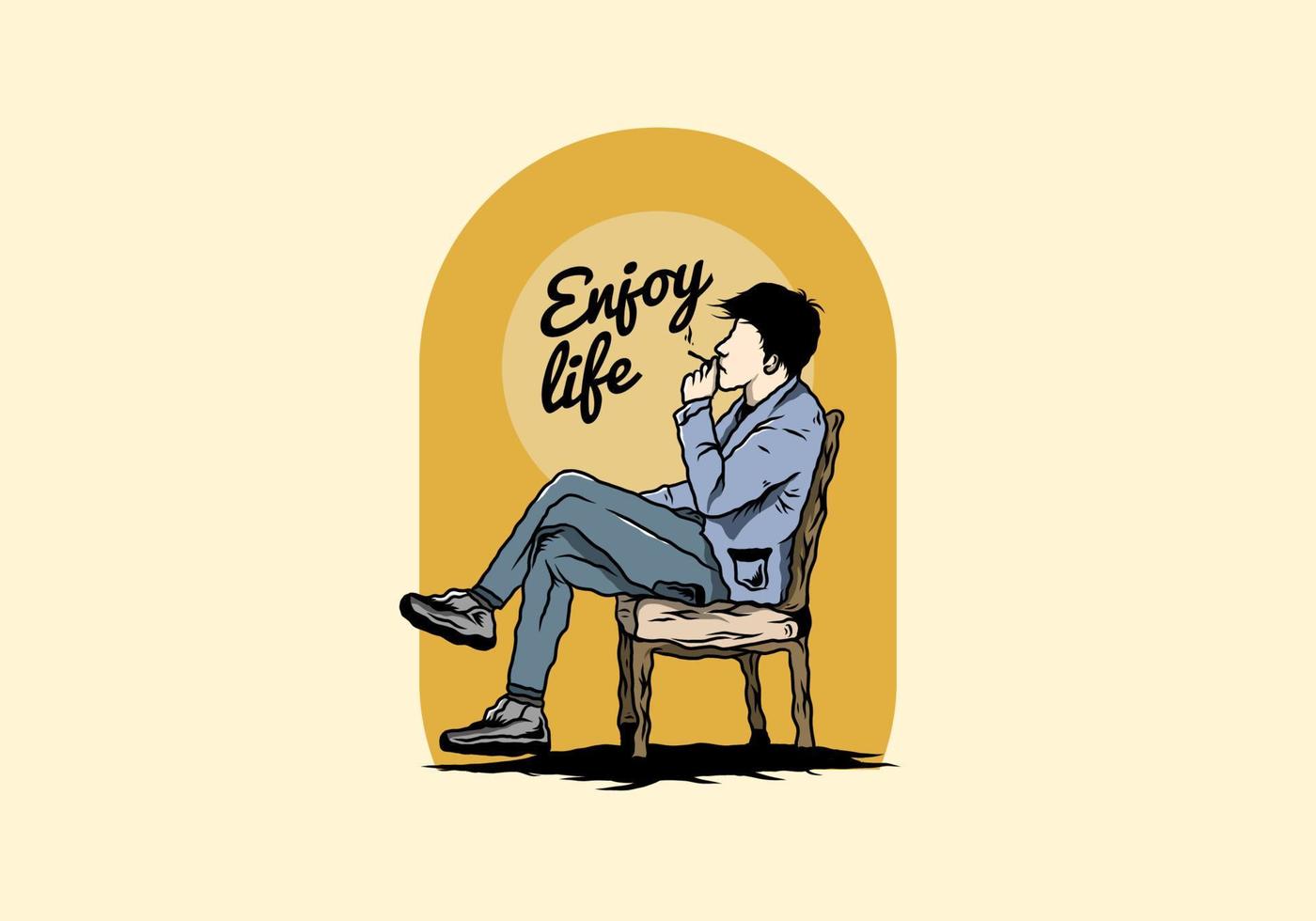 Man sit on chair and smoke cigarettes illustration vector