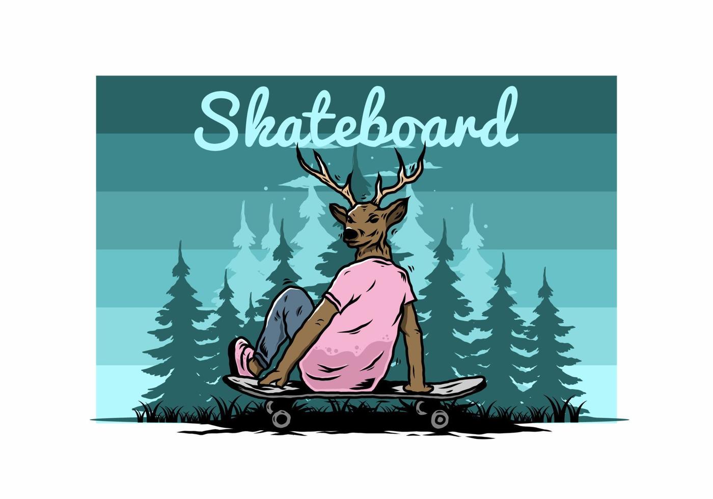 Man with deer head sitting on skateboard illustration vector