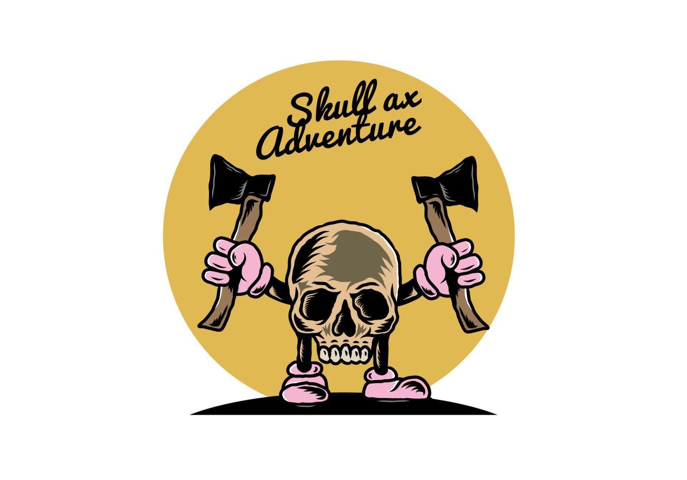 Skull holding two ax illustration design vector