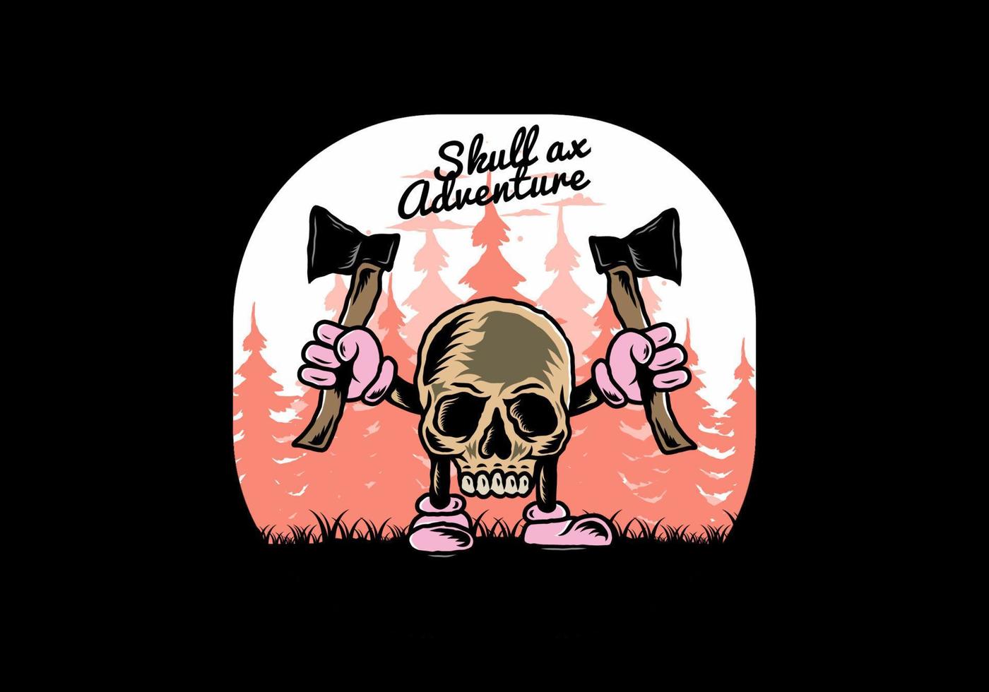 Skull holding two ax illustration design vector