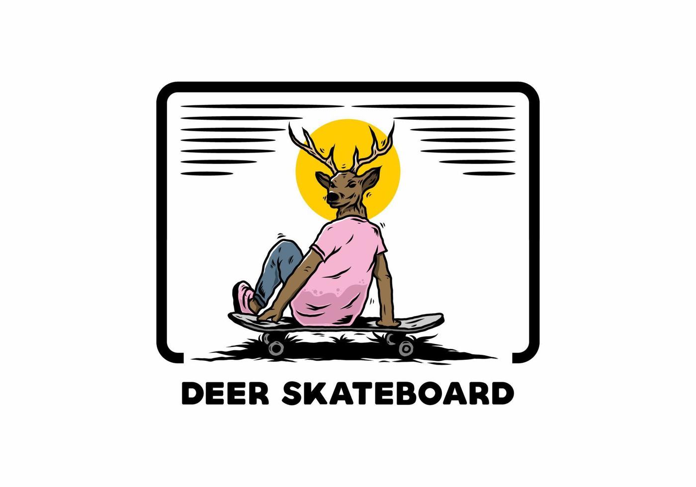 Man with deer head sitting on skateboard illustration vector
