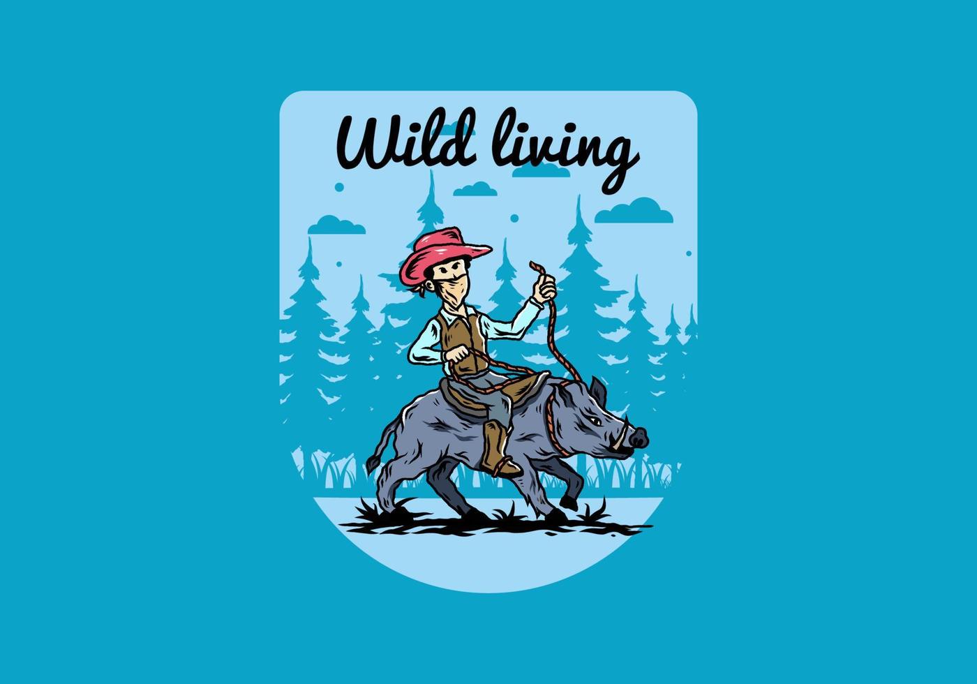 Man riding a wild boar illustration design vector