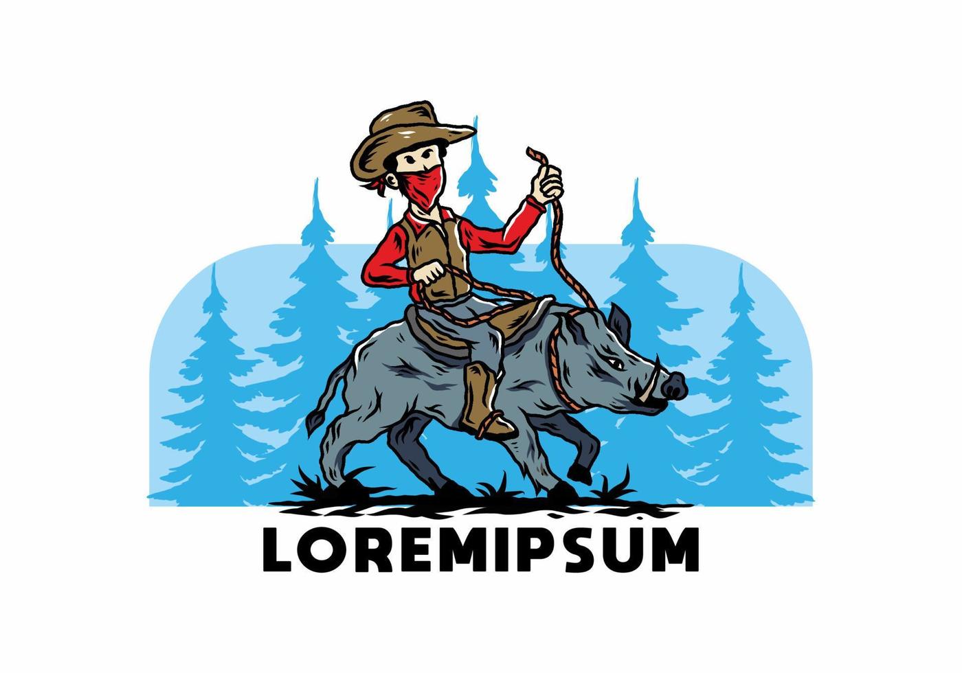 Man riding a wild boar illustration design vector