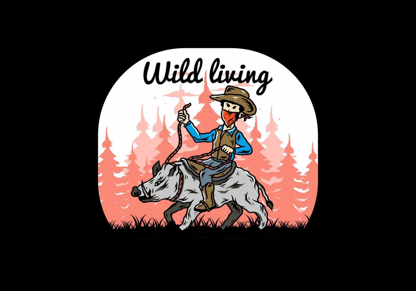 Man riding a wild boar illustration design vector