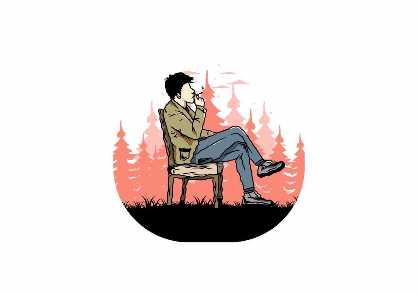 Man sit on chair and smoke cigarettes illustration vector