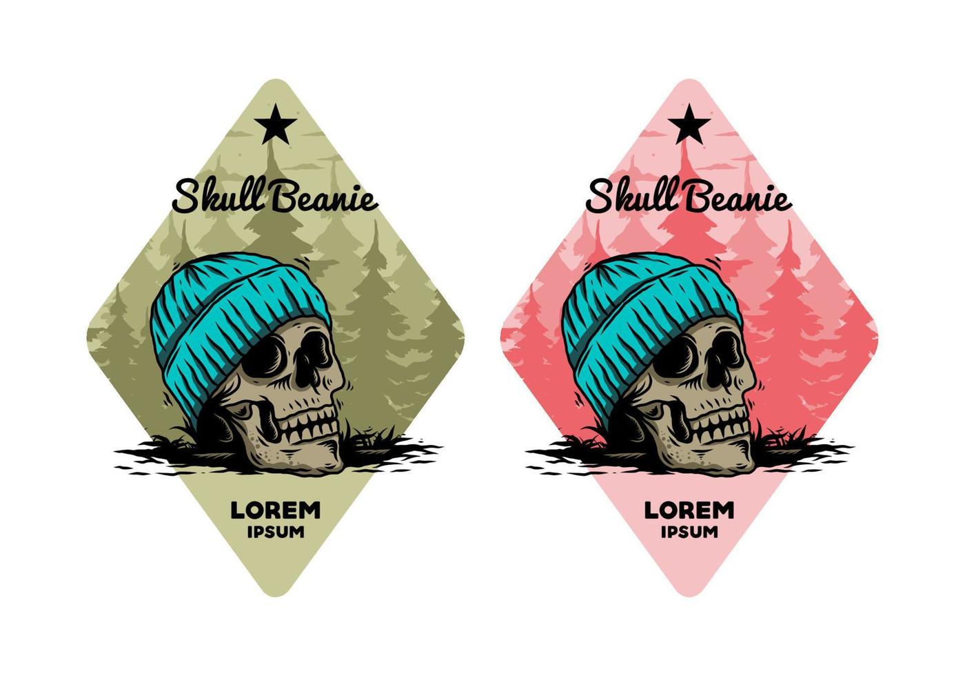 Skull head wearing beanie illustration design vector