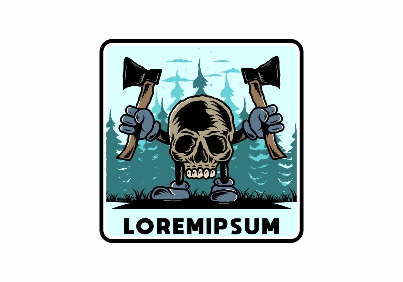 Skull holding two ax illustration design vector