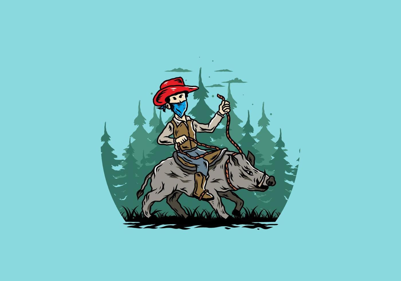 Man riding a wild boar illustration design vector