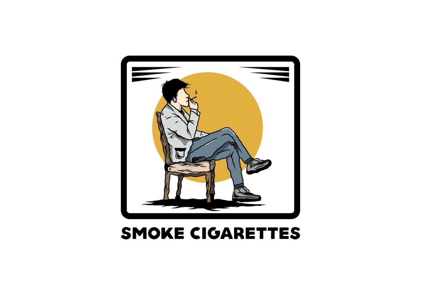 el hombre se sienta en la silla y fuma cigarrillos ilustración vector