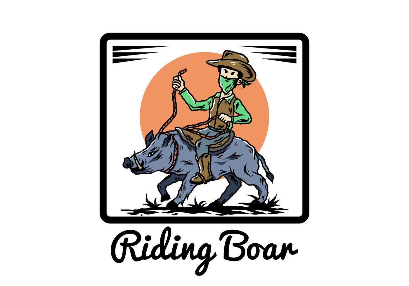 Man riding a wild boar illustration design vector