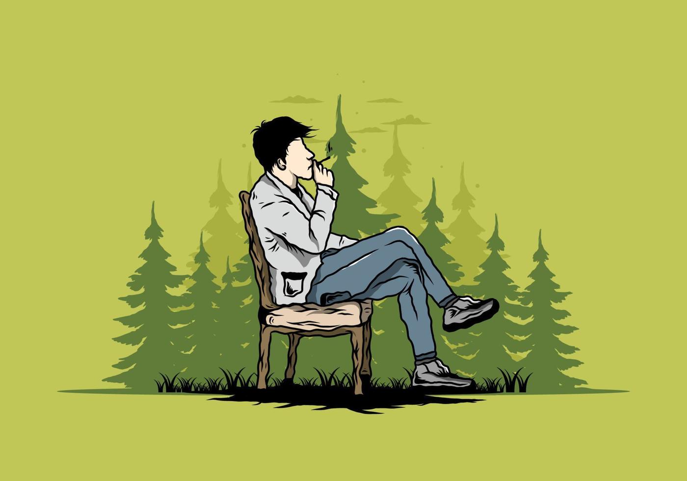 Man sit on chair and smoke cigarettes illustration vector