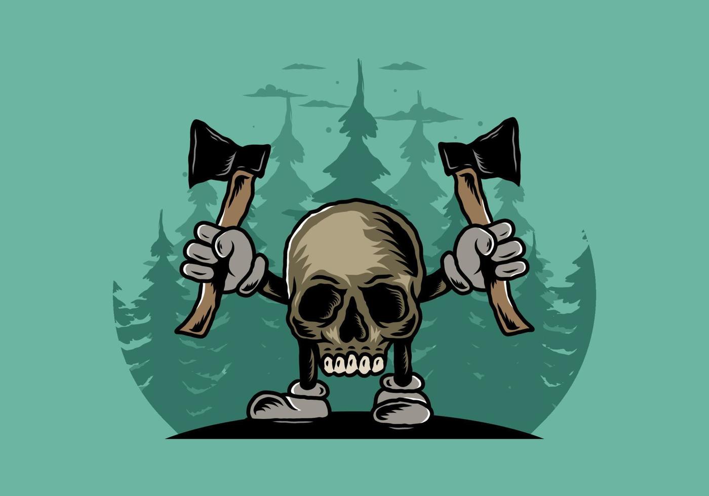 Skull holding two ax illustration design vector