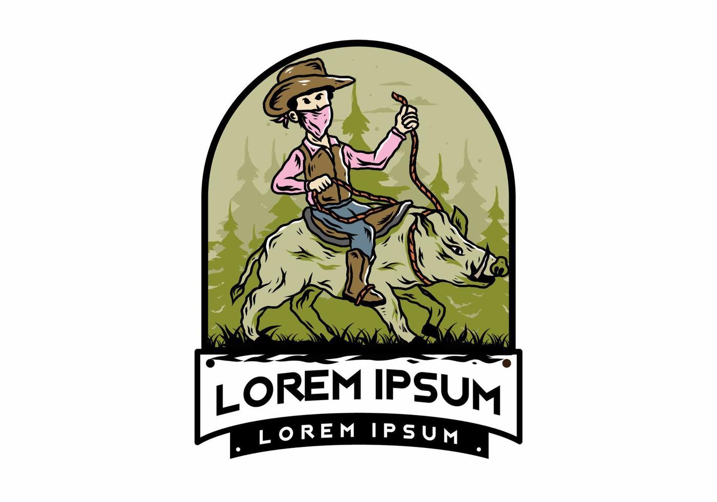 Man riding a wild boar illustration design vector