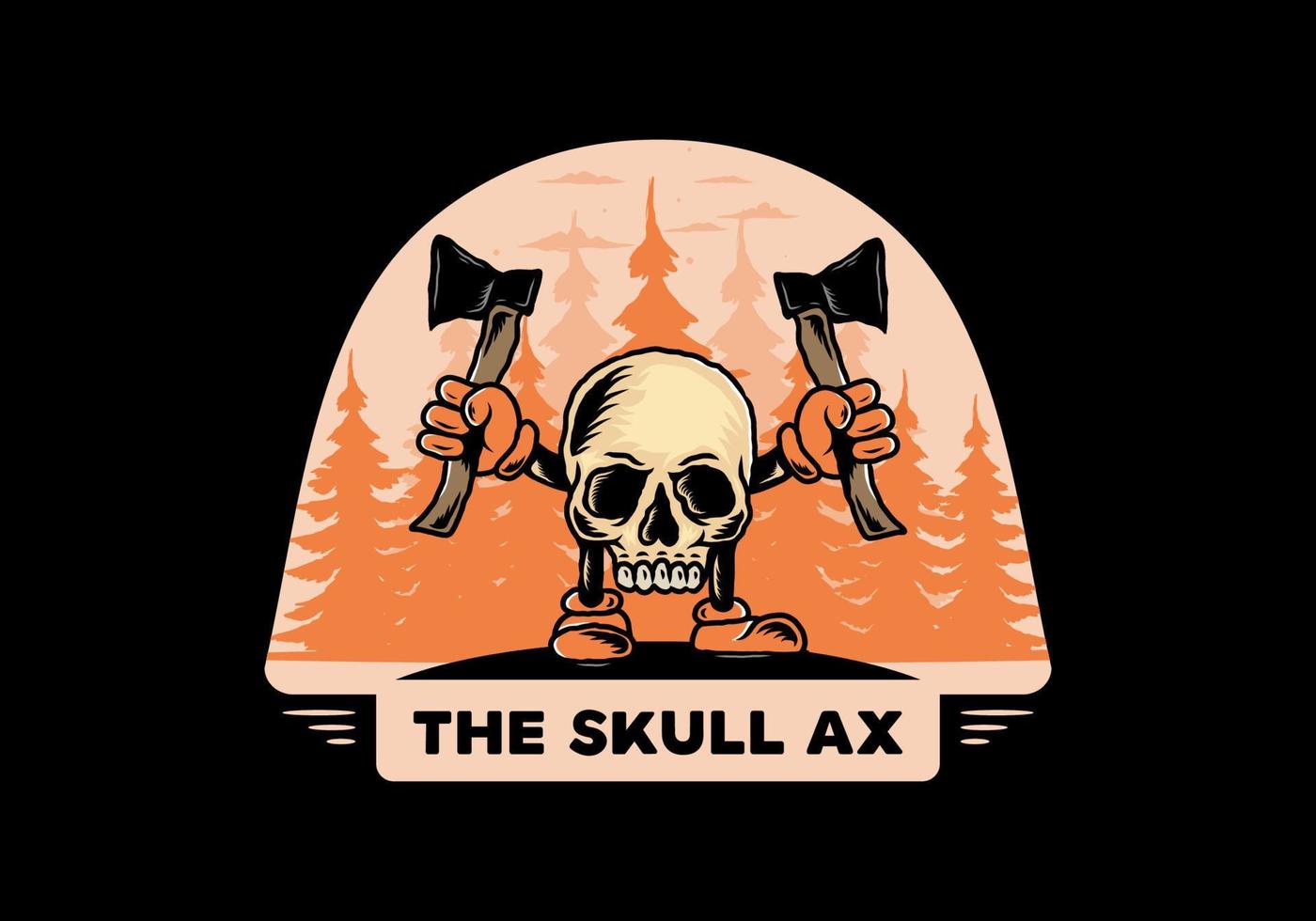 Skull holding two ax illustration design vector