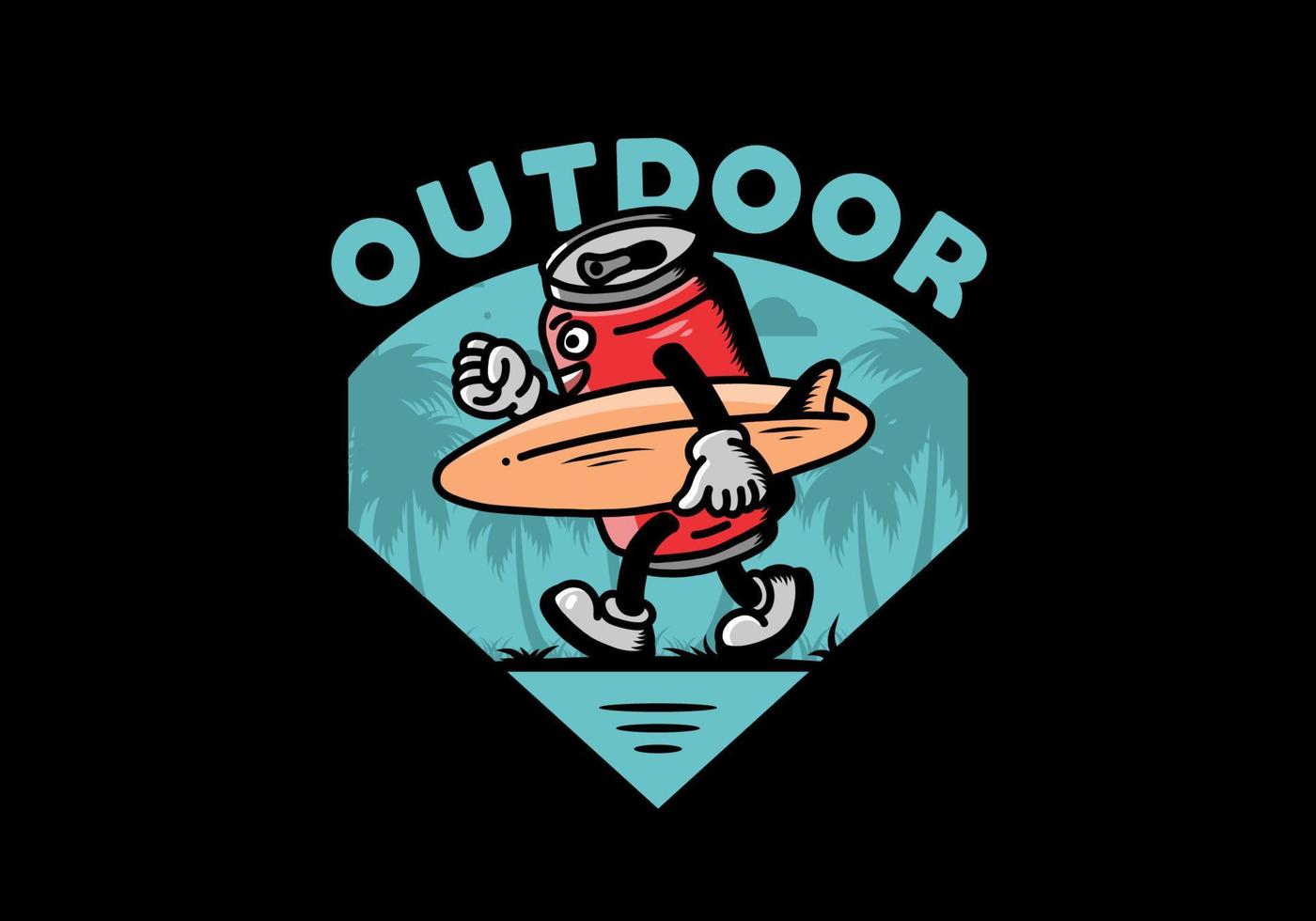 illustration of a drink can holding a surfboard vector