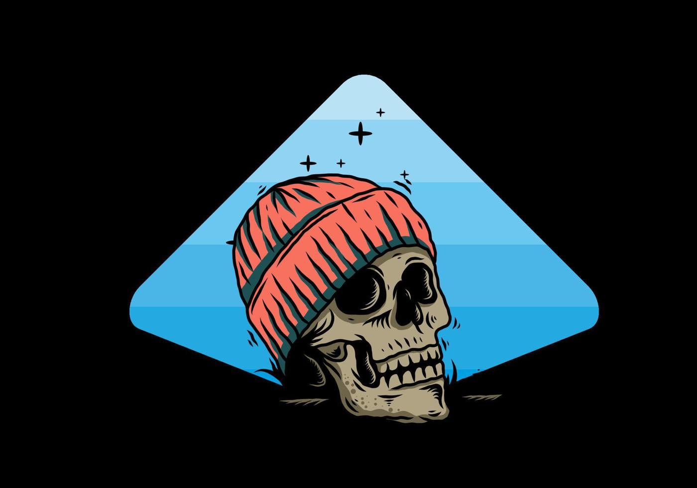 Skull head wearing beanie illustration design vector