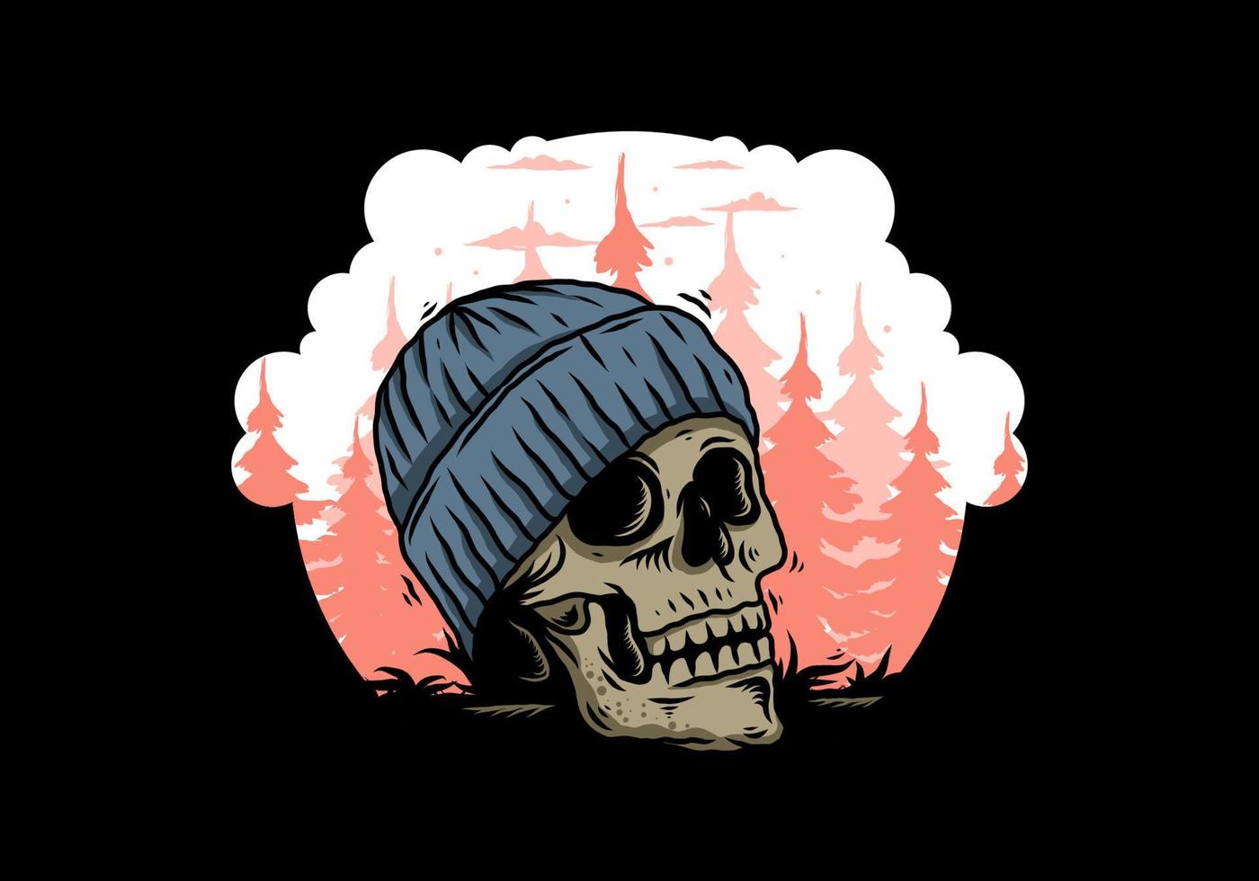 Skull head wearing beanie illustration design vector
