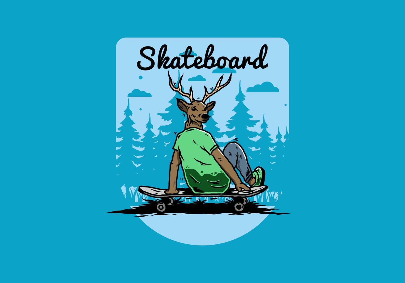 Man with deer head sitting on skateboard illustration vector