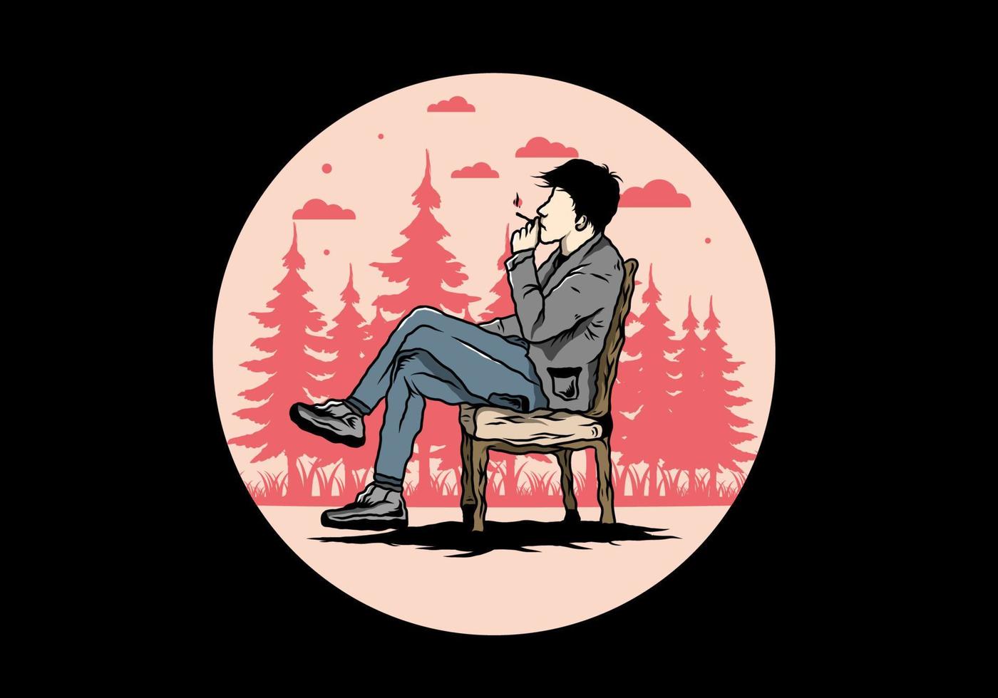 Man sit on chair and smoke cigarettes illustration vector