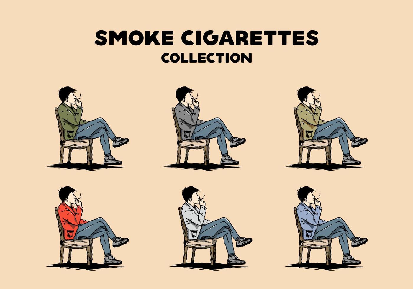 el hombre se sienta en la silla y fuma cigarrillos ilustración vector