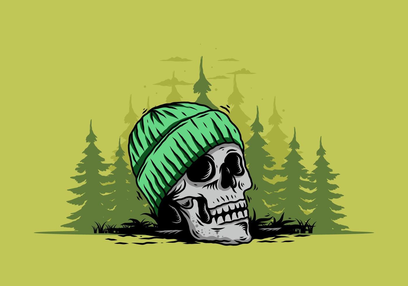 cabeza de calavera con diseño de ilustración de gorro vector