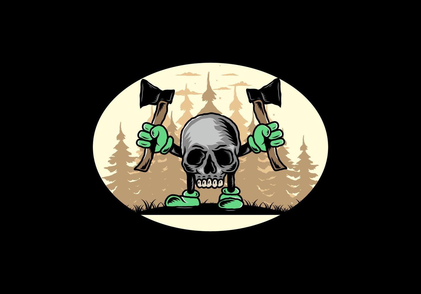 Skull holding two ax illustration design vector