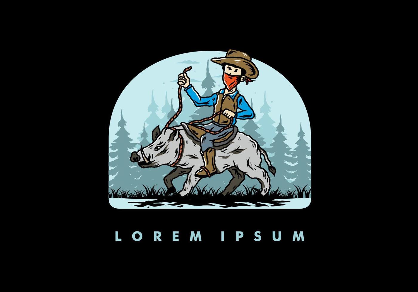 Man riding a wild boar illustration design vector