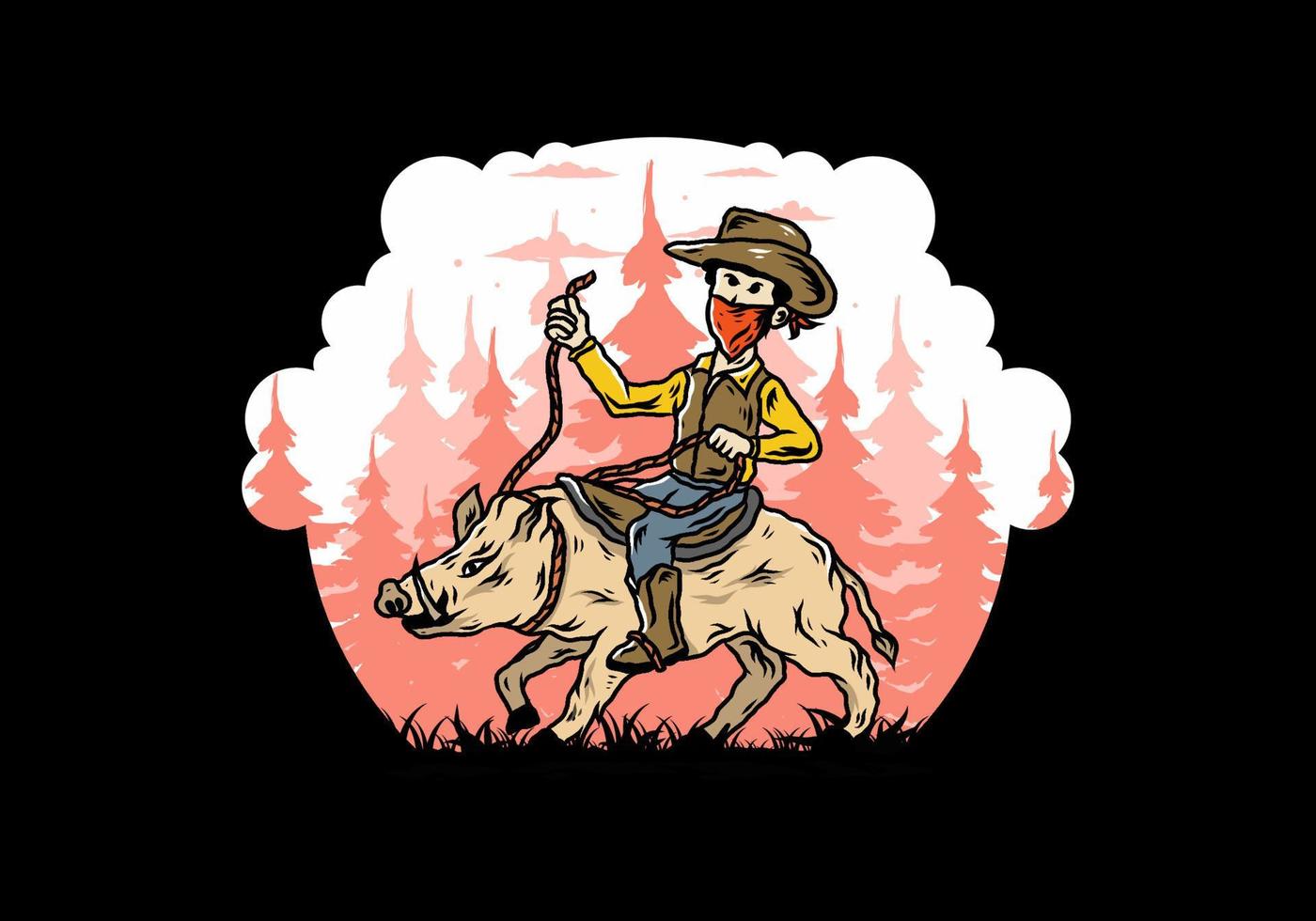 Man riding a wild boar illustration design vector