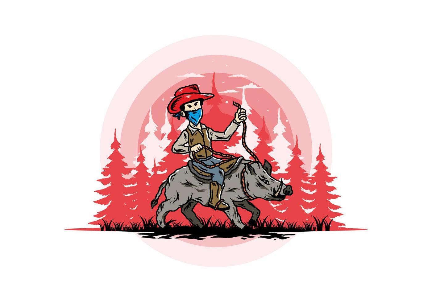 Man riding a wild boar illustration design vector