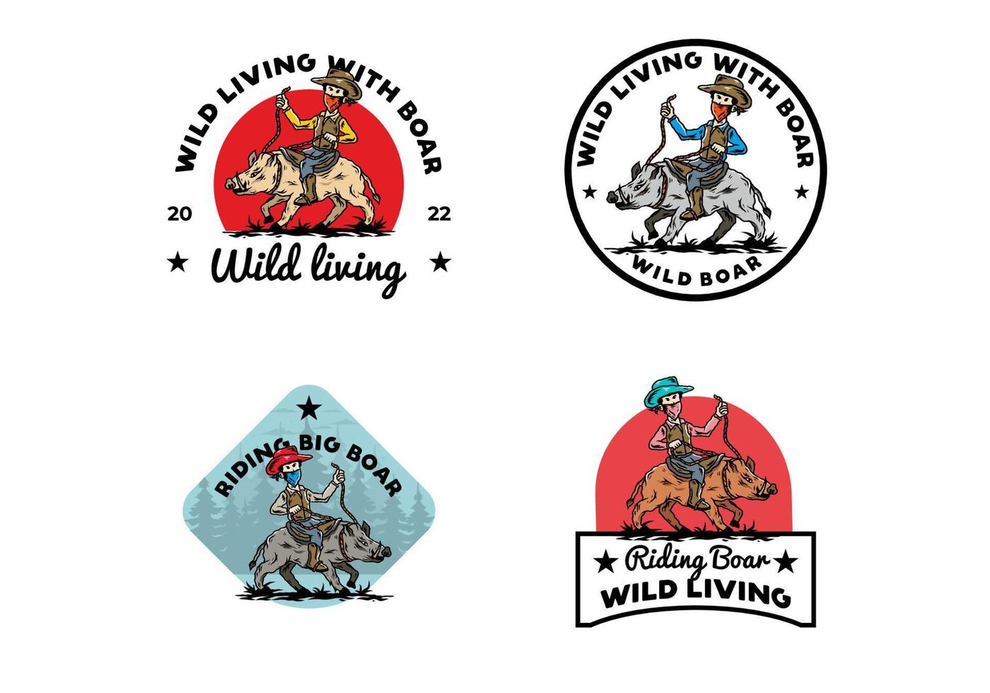 Man riding a wild boar illustration design vector