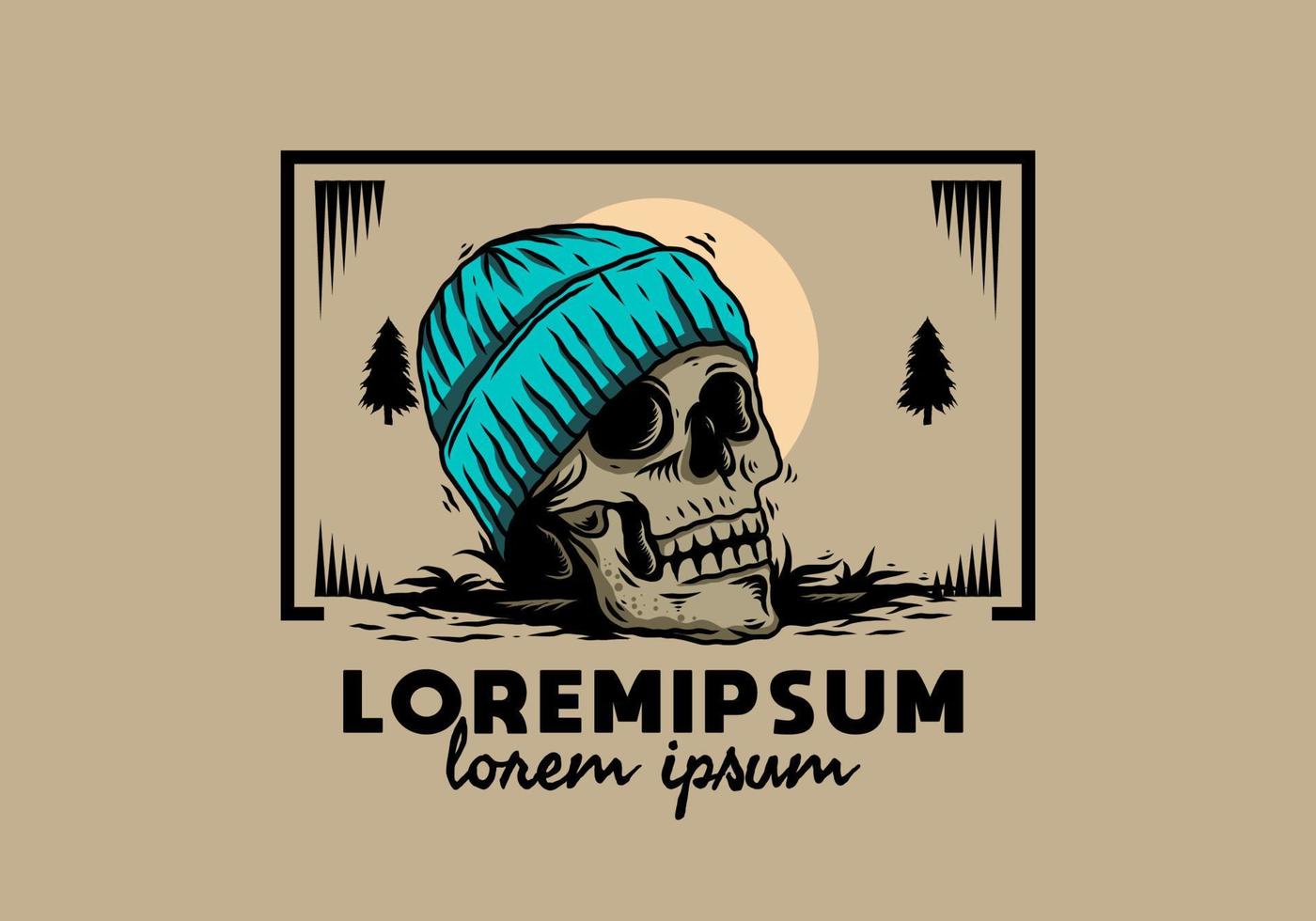 Skull head wearing beanie illustration design vector