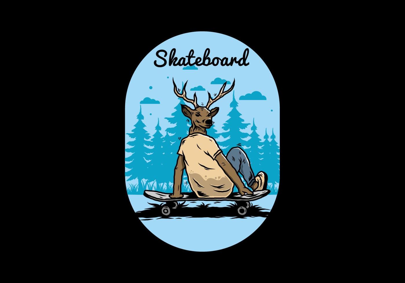 Man with deer head sitting on skateboard illustration vector